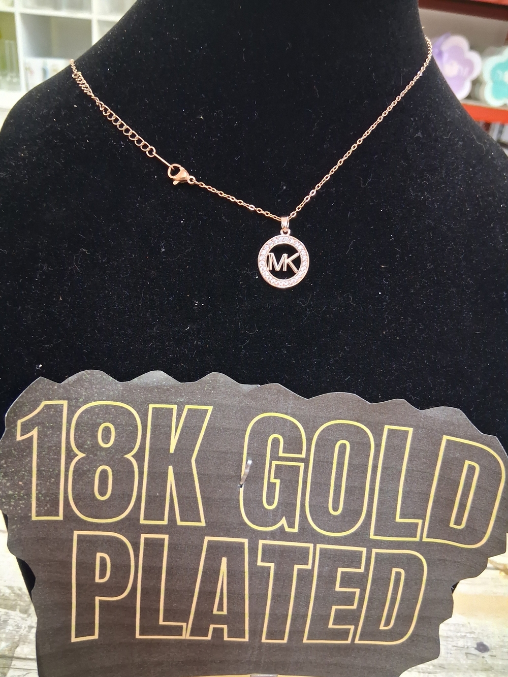 Michael Kors Rose Gold Circle MK Pendant Necklace with Pavé Accent - Picture 1 of 2